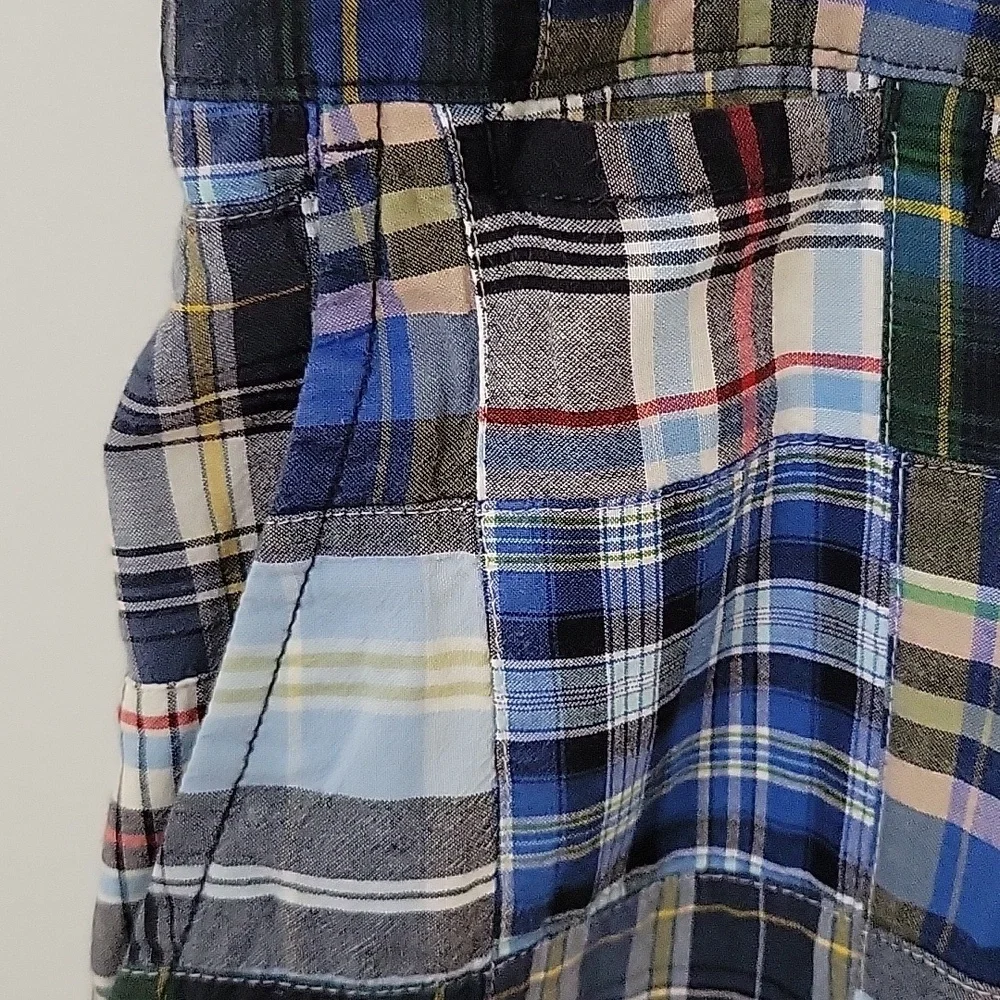J. Crew Men's Blue Plaid Patchwork Shorts, Size 38